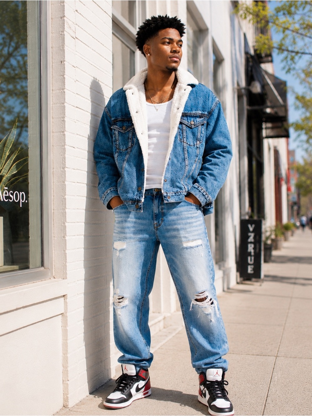 OFFLINE by Aerie Sherpa Lined Denim Jacket Size Small